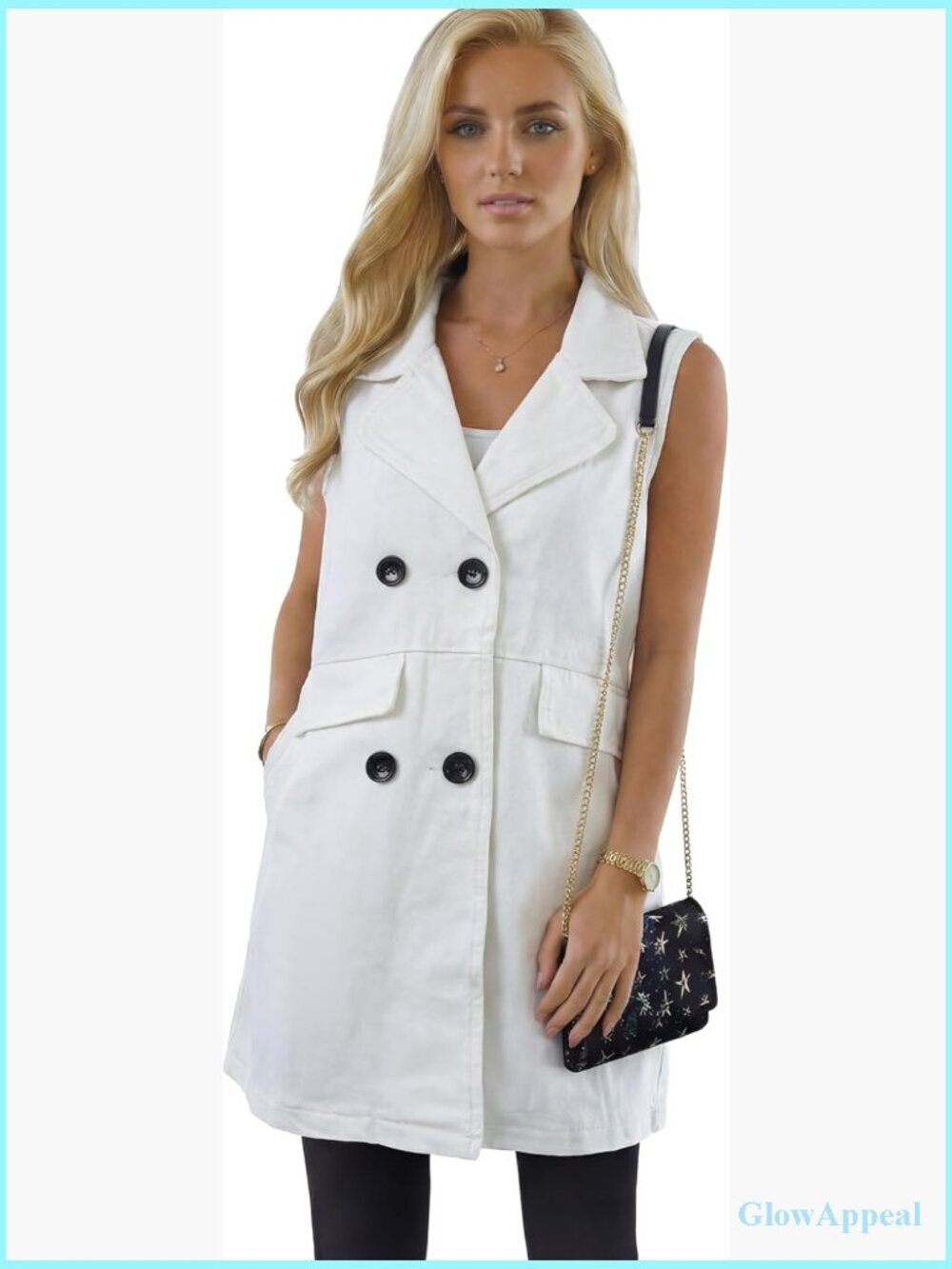 Sleeveless Long Denim Vest with Pockets Casual Distressed Lightweight